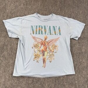 NIRVANA Pale Blue Graphic Tee with Angel Print